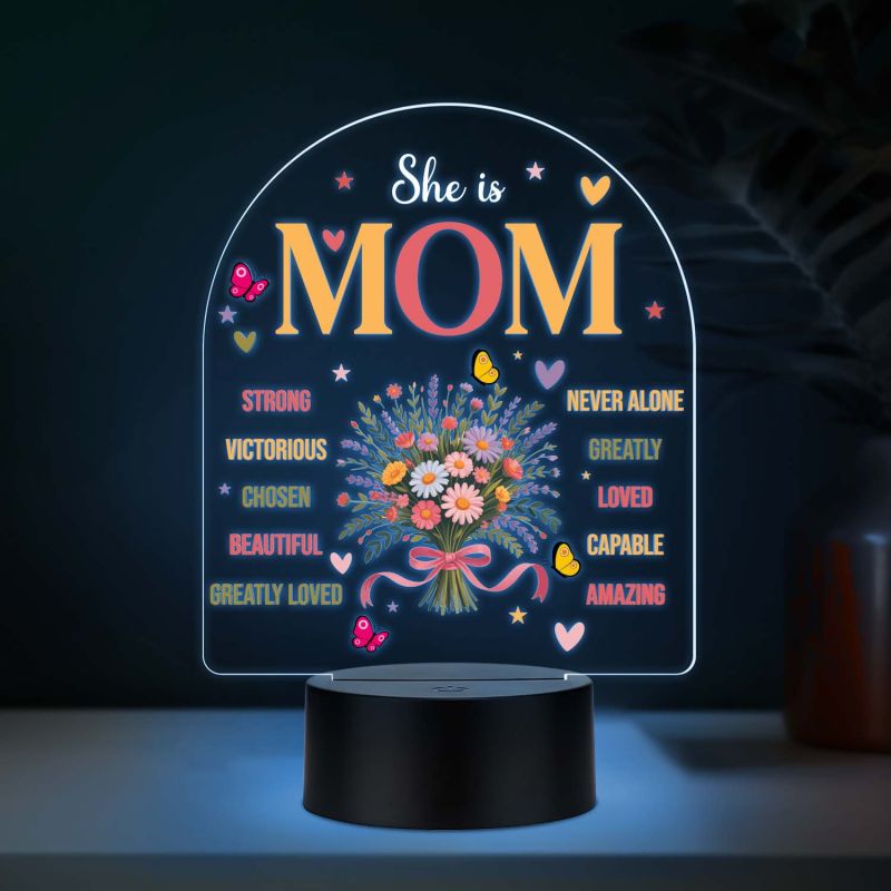 Inspirational Mom Acrylic LED Lamp with UV Print – Multicolor LED Night Light USB Powered Mother’s Day Gift